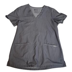 FIGS Technical Collection XS Gray Scrub Top V Neck Short Sleeve Pockets